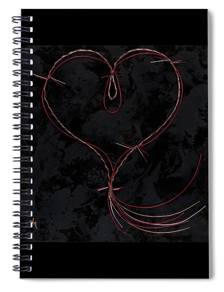 Heart Spiral Notebook featuring the painting Barbed Heart-Red Gold Silver Black by Tamara Nelson