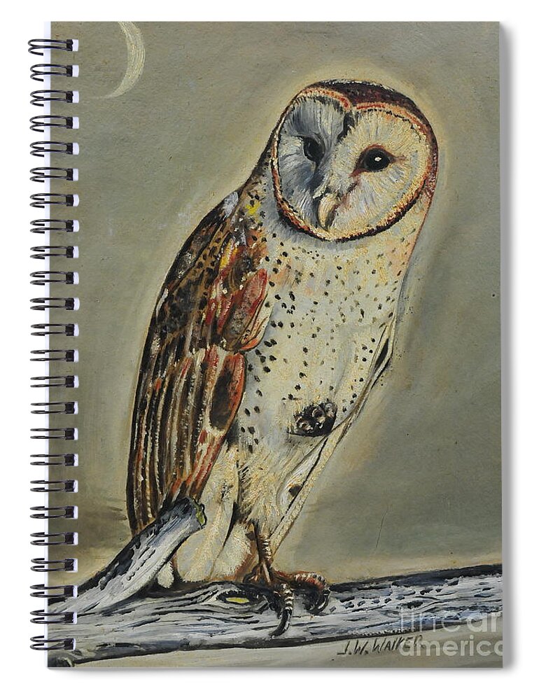 Barn Spiral Notebook featuring the painting Barn Owl by John W Walker