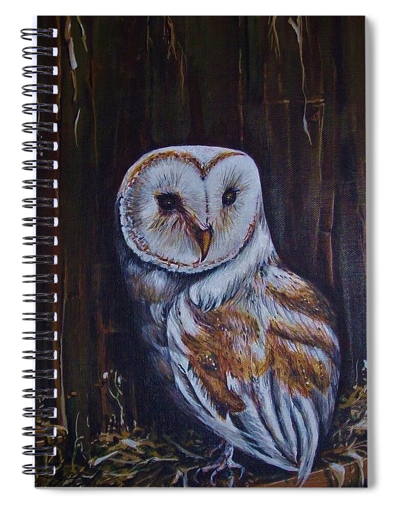 Barn Owl Brown White Spiral Notebook featuring the mixed media Barn Owl by Pam Veitenheimer