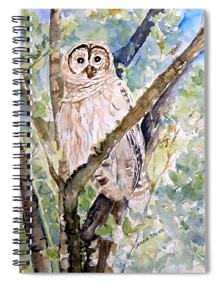 Barred Owl Spiral Notebook featuring the painting Barred Owl by Anna Jacke