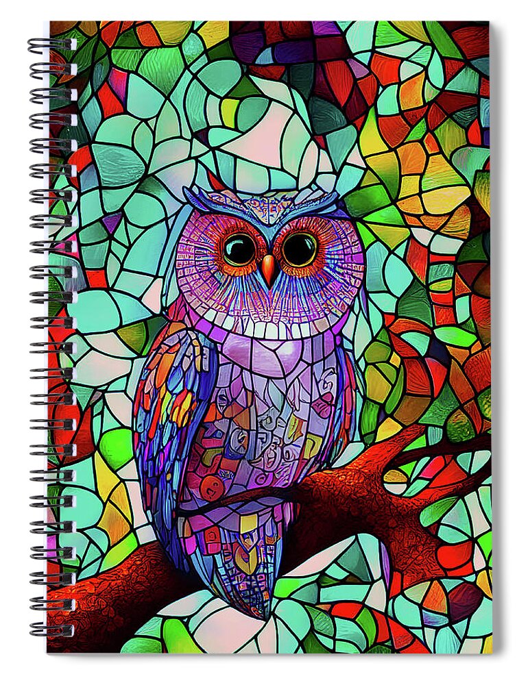 Barred Owls Spiral Notebook featuring the digital art Barred Owl - Stained Glass by Peggy Collins