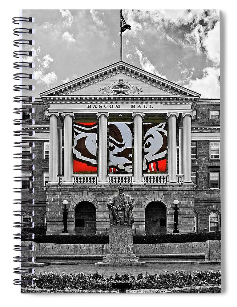 Madison Spiral Notebook featuring the photograph Bascom Hall BW - Madison - Wisconsin by Steven Ralser
