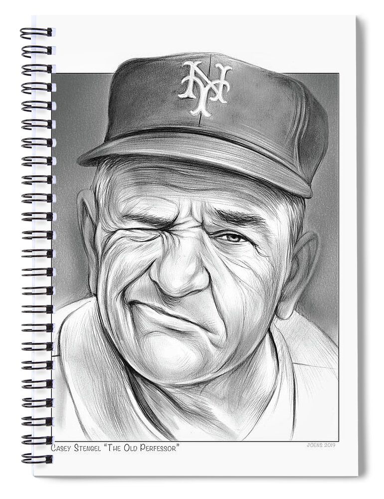 Casey Stengel Spiral Notebook featuring the drawing Baseball Great Casey by Greg Joens