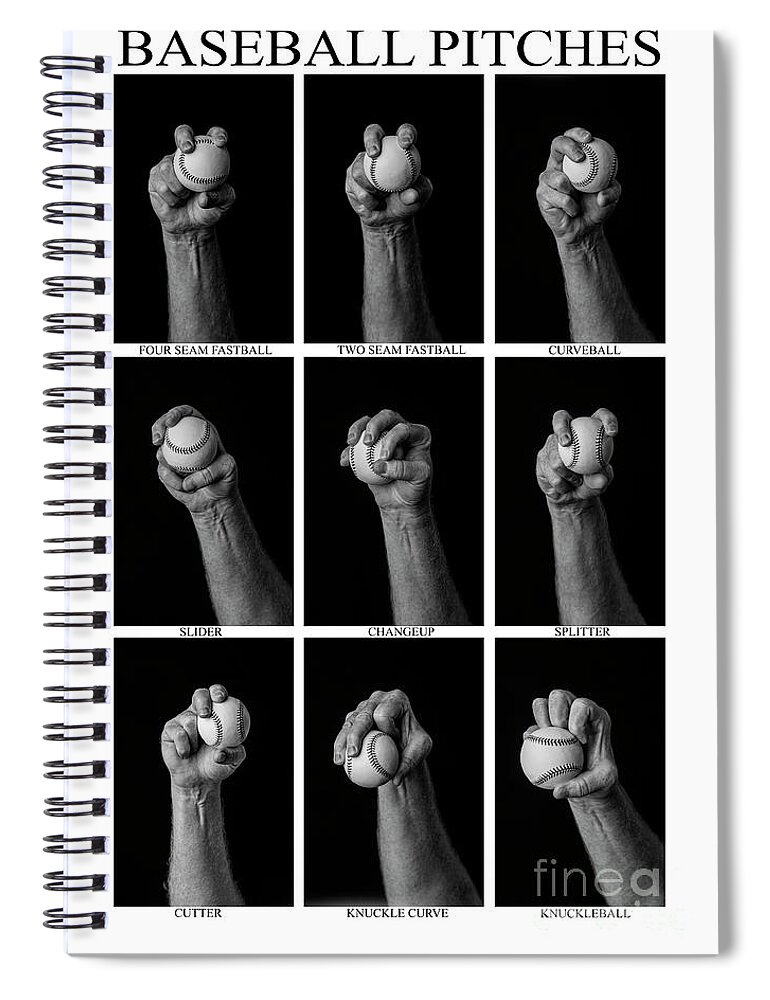 Baseball Spiral Notebook featuring the photograph Baseball Pitch Grips Chart by Diane Diederich