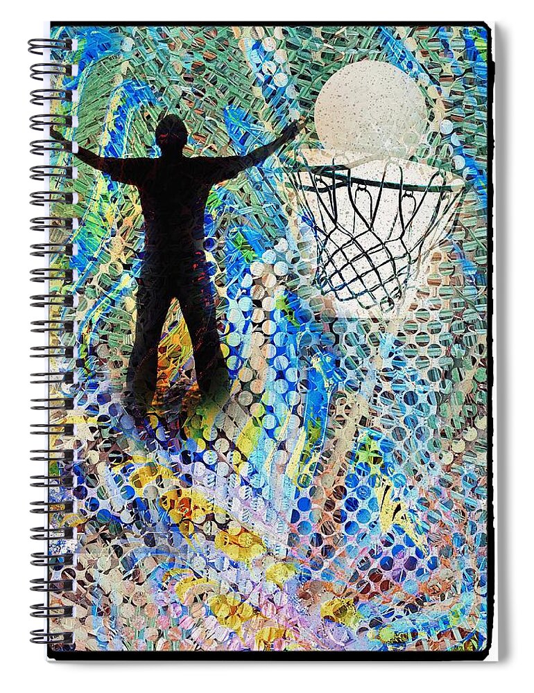 Basketball Silhouette Man Ball White Basket Circles Photograph Iphone Ipad-air Sandiego California Green Blue Black Orange Purple Pink White Grey Abstract Ropes Spiral Notebook featuring the digital art Basketball Abstract by Kathleen Boyles