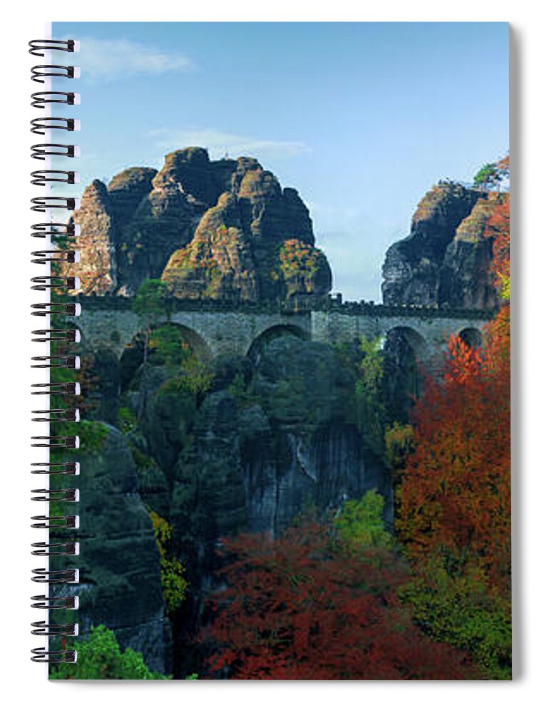 Saxon Switzerland Spiral Notebook featuring the photograph Bastei bridge in the Elbe Sandstone Mountains by Sun Travels