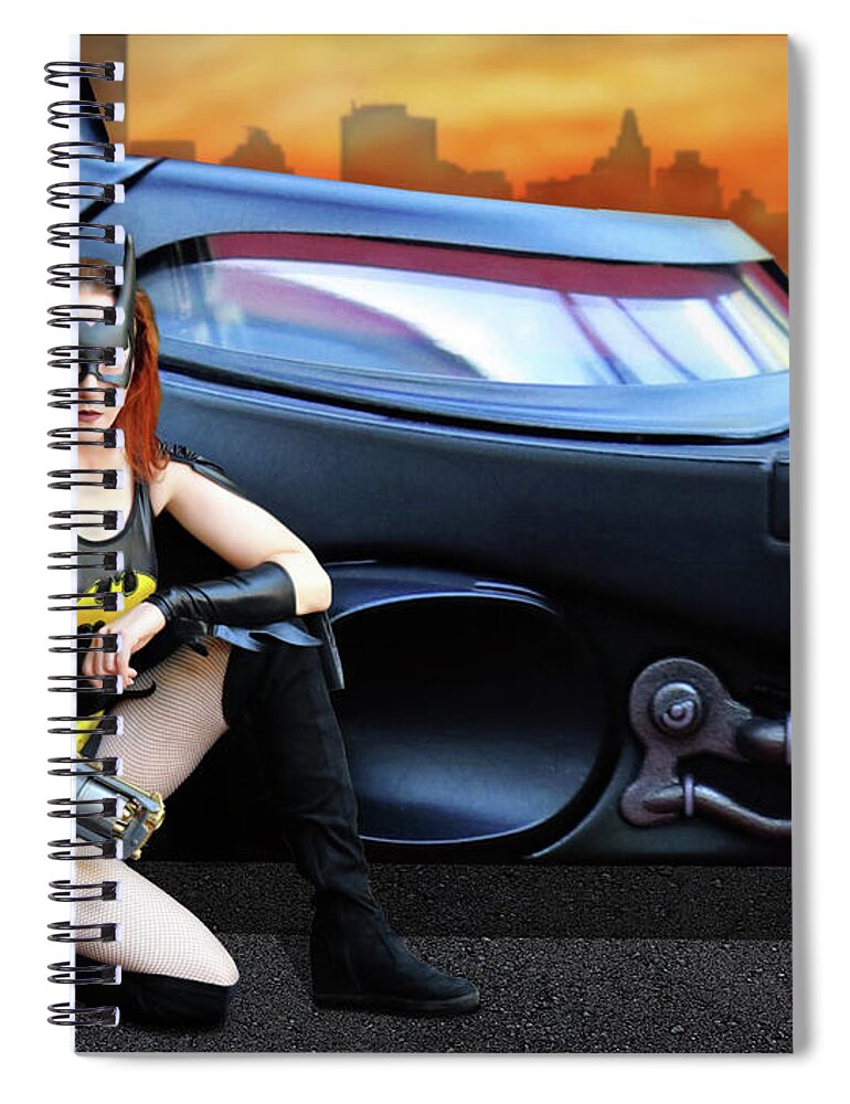 Bat Spiral Notebook featuring the photograph Bat Woman New Car by Jon Volden