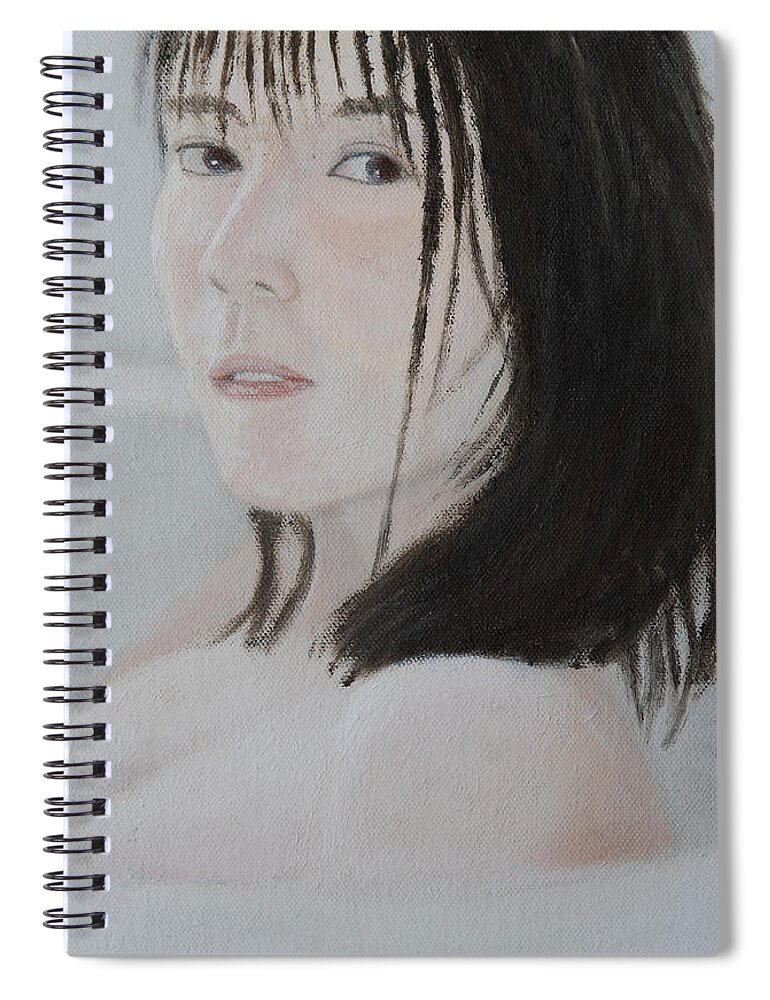 Nude Spiral Notebook featuring the painting Bath Portrait by Masami IIDA