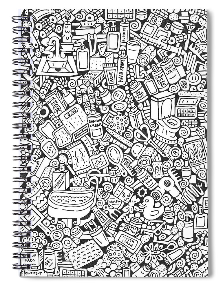 Bathroom Spiral Notebook featuring the drawing Bathroom Madness by Chelsea Geldean