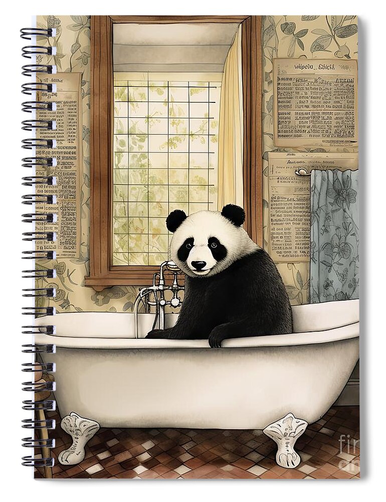 Bath Spiral Notebook featuring the painting Bathtime Panda by Mindy Sommers