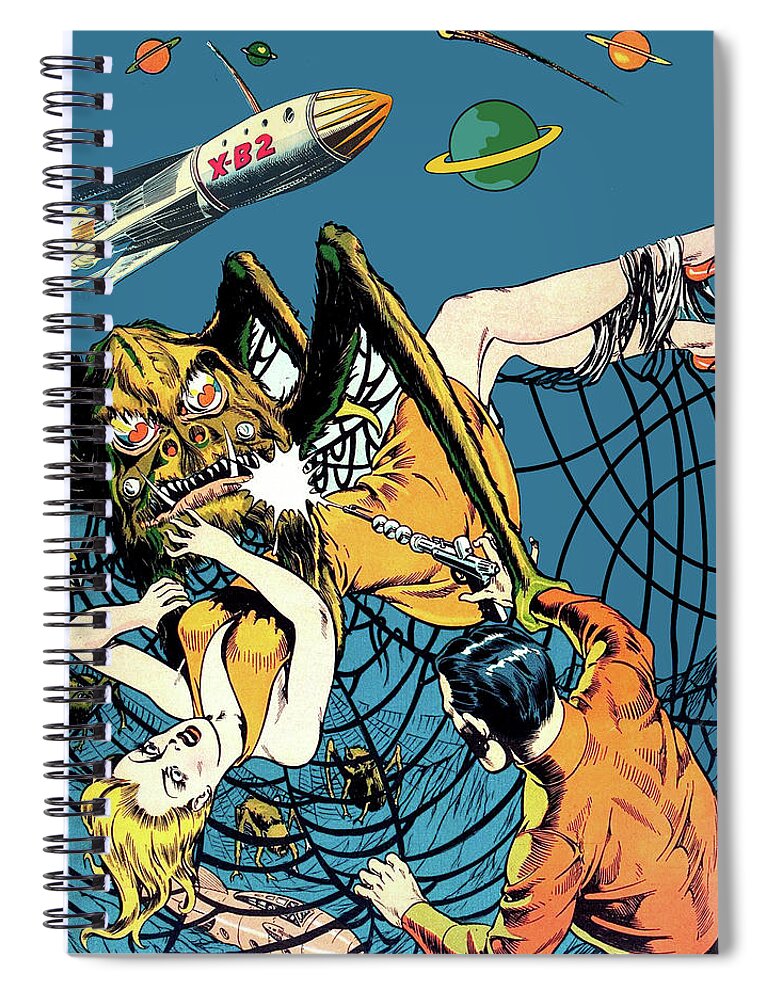 Giant Spiral Notebook featuring the digital art Battle in the Nest of Giant Spider by Long Shot