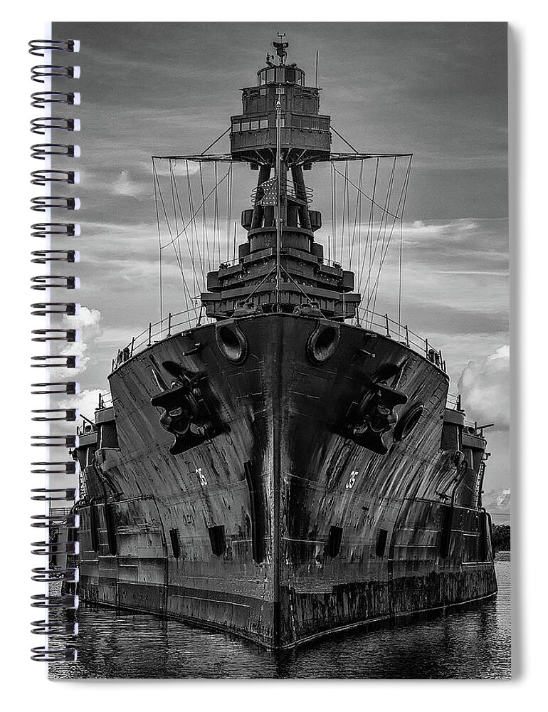 B&w Spiral Notebook featuring the photograph Last of the Dreadnoughts - Battleship Texas by Mike Schaffner