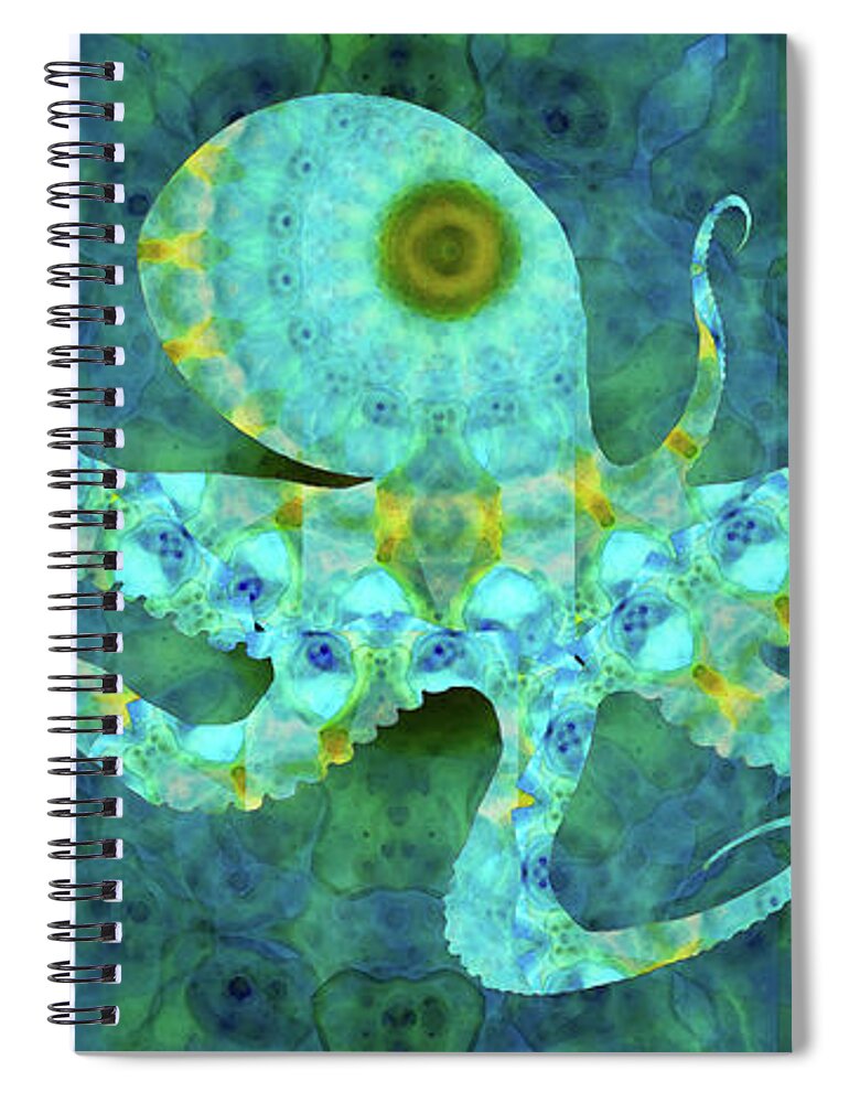 Mandala Spiral Notebook featuring the painting Beach Art - Mandala Octopus - Sharon Cummings by Sharon Cummings