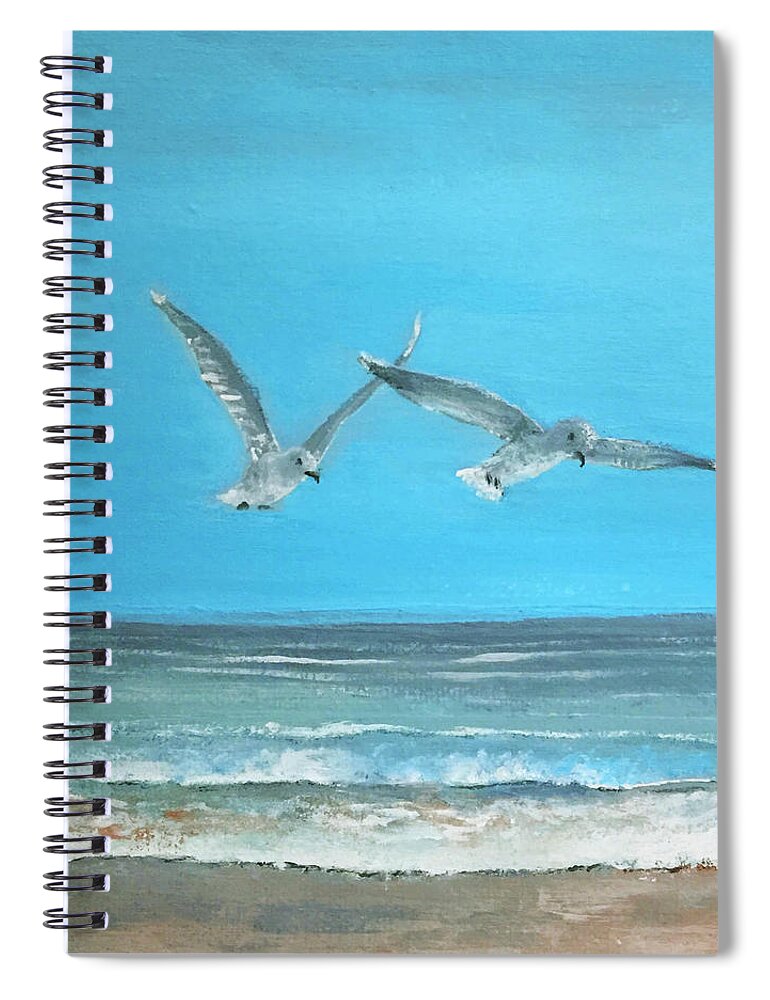  Spiral Notebook featuring the painting Beach Buddies by Linda Bailey