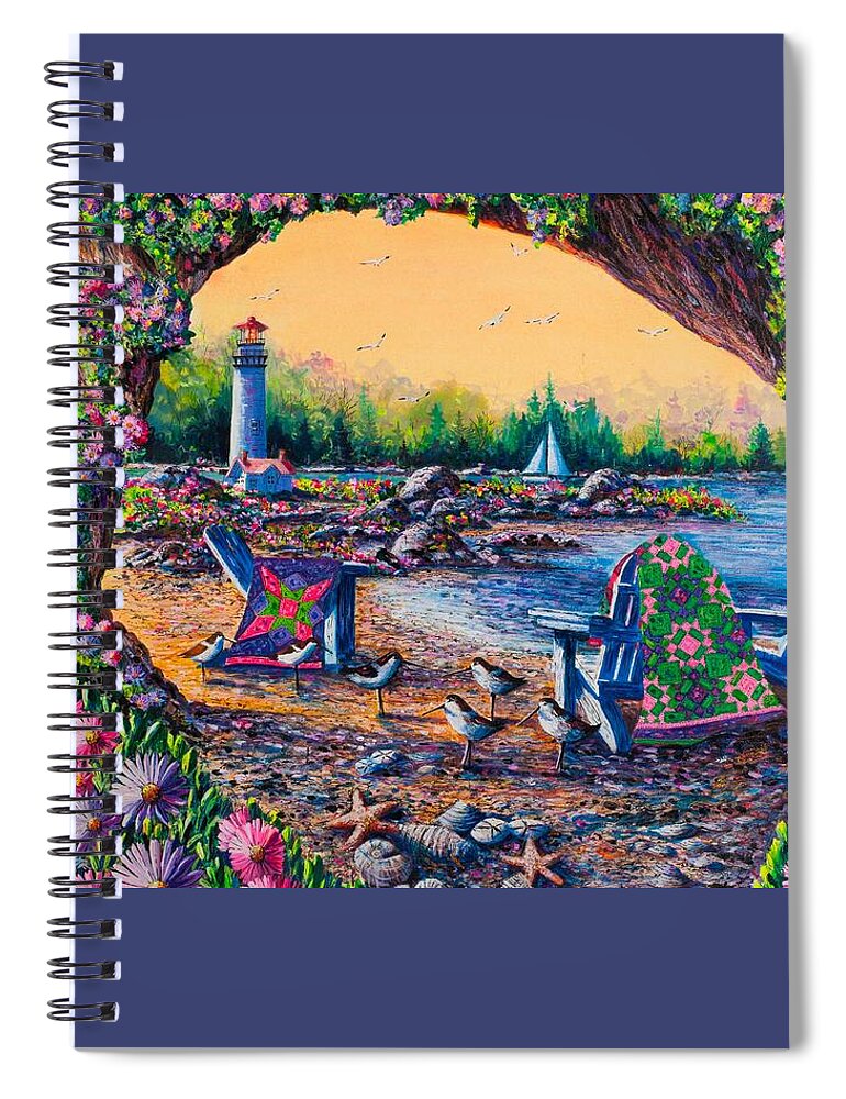 Beach Spiral Notebook featuring the painting Beach Cave Flowers in Spring by Diane Phalen