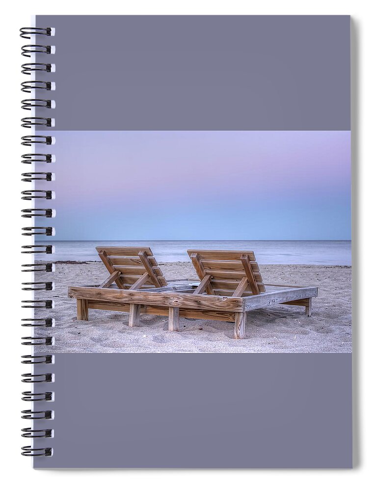 Beach Spiral Notebook featuring the photograph Beach Chairs at Sunset by Carolyn Hutchins