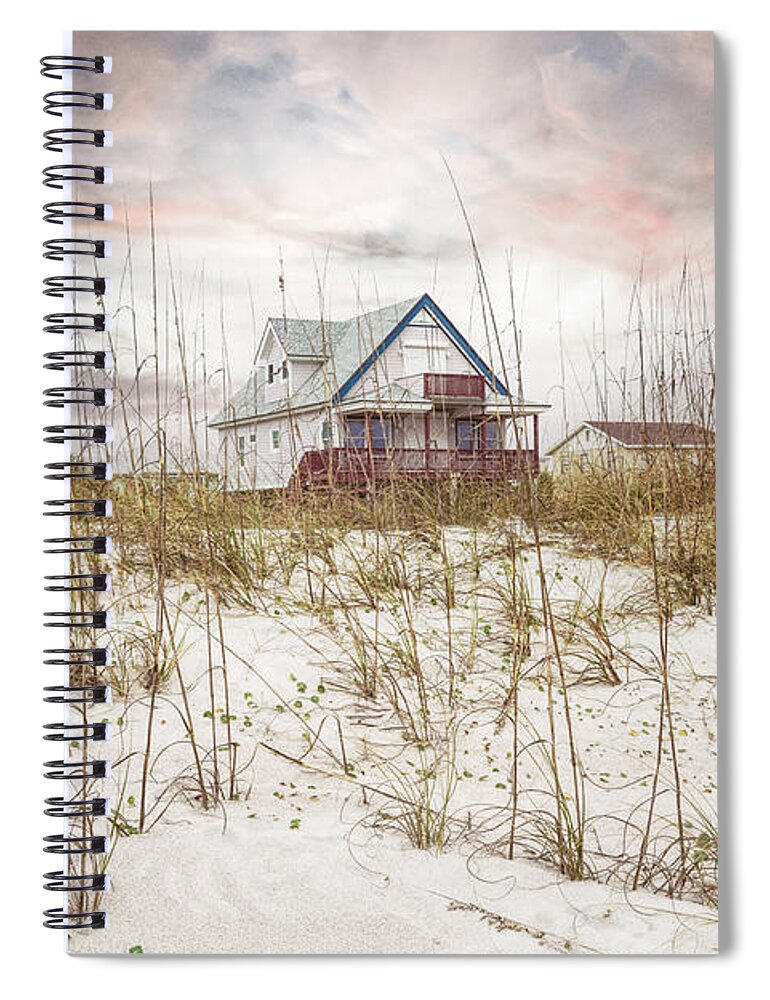 Clouds Spiral Notebook featuring the photograph Beach Cottage on the Soft Sand Dunes by Debra and Dave Vanderlaan