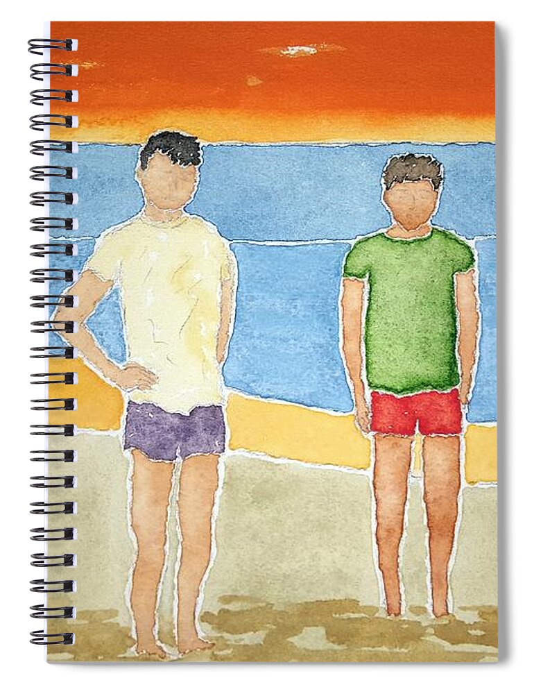 Watercolor Spiral Notebook featuring the painting Beach Dudes by John Klobucher