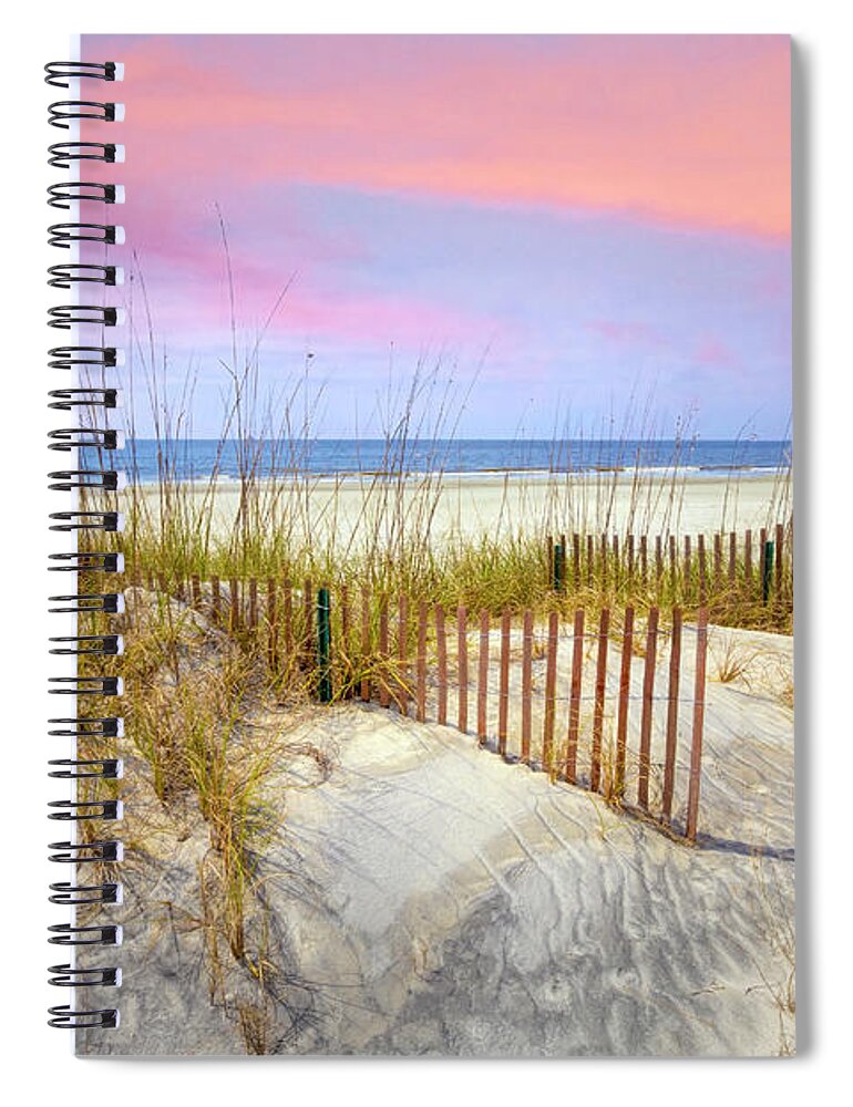 Clouds Spiral Notebook featuring the photograph Beach Fences on the Sand Dunes by Debra and Dave Vanderlaan