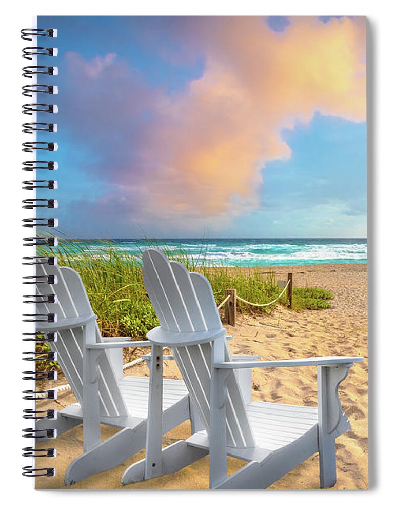Chairs Spiral Notebook featuring the photograph Beach Glow by Debra and Dave Vanderlaan