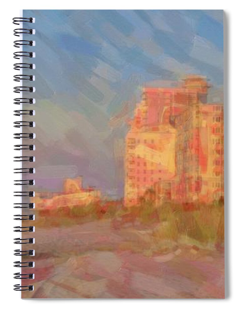 Beach Spiral Notebook featuring the painting Beach hotel by Darrell Foster