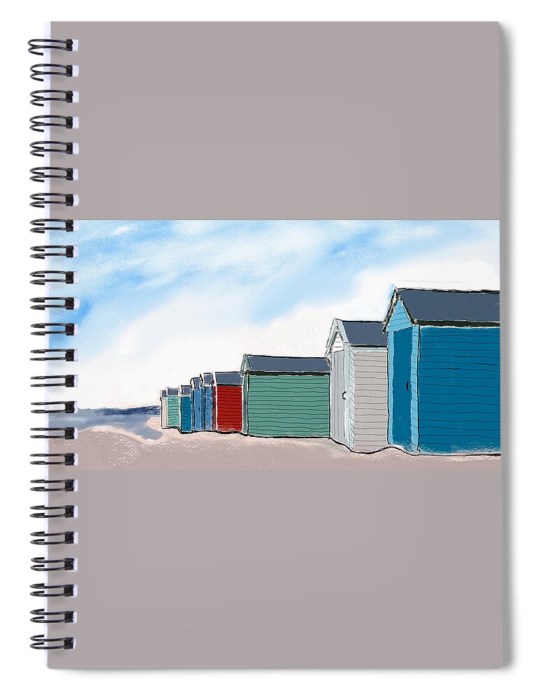 Beach Spiral Notebook featuring the digital art Beach Huts by John Mckenzie