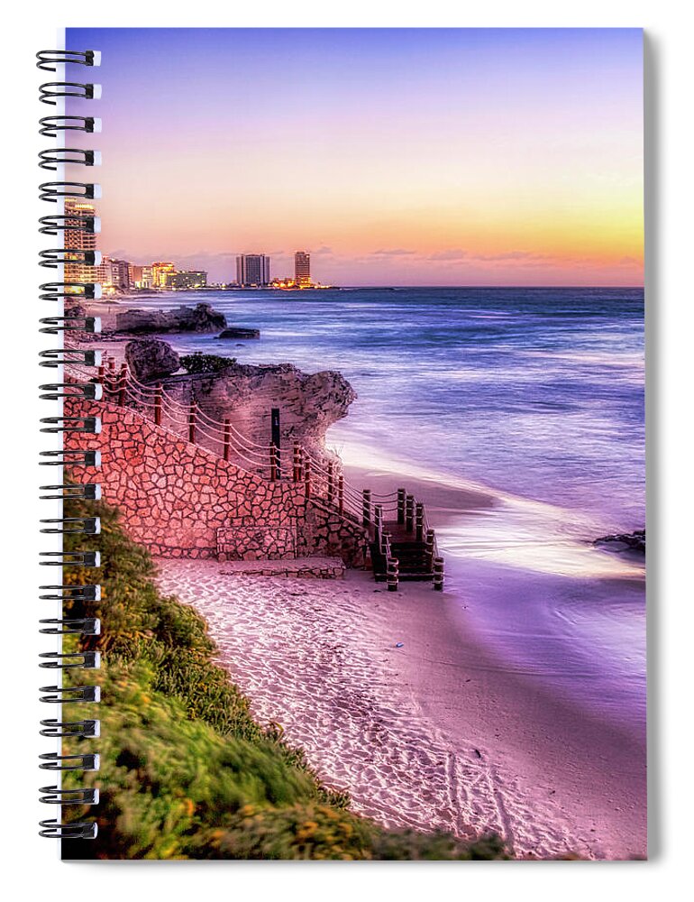 Cancun Spiral Notebook featuring the photograph Beach light before sunrise by Tatiana Travelways