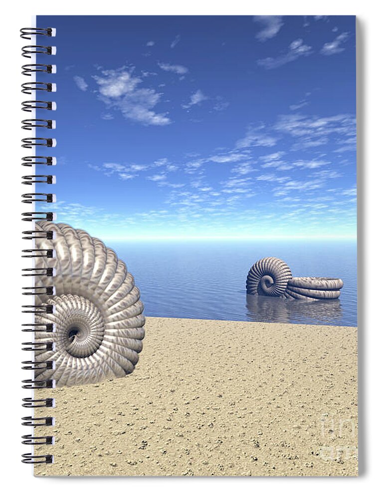 Ancient Spiral Notebook featuring the digital art Beach of Shells by Phil Perkins