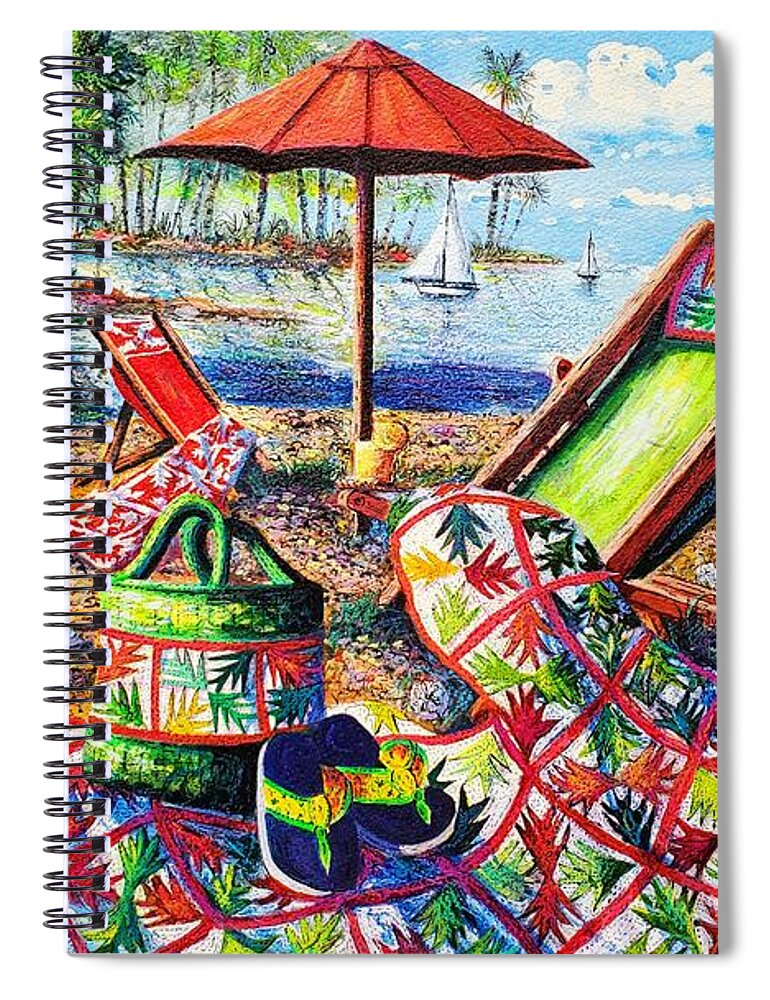 Palm Quilt At The Beach Spiral Notebook featuring the painting Beach Retreat by Diane Phalen