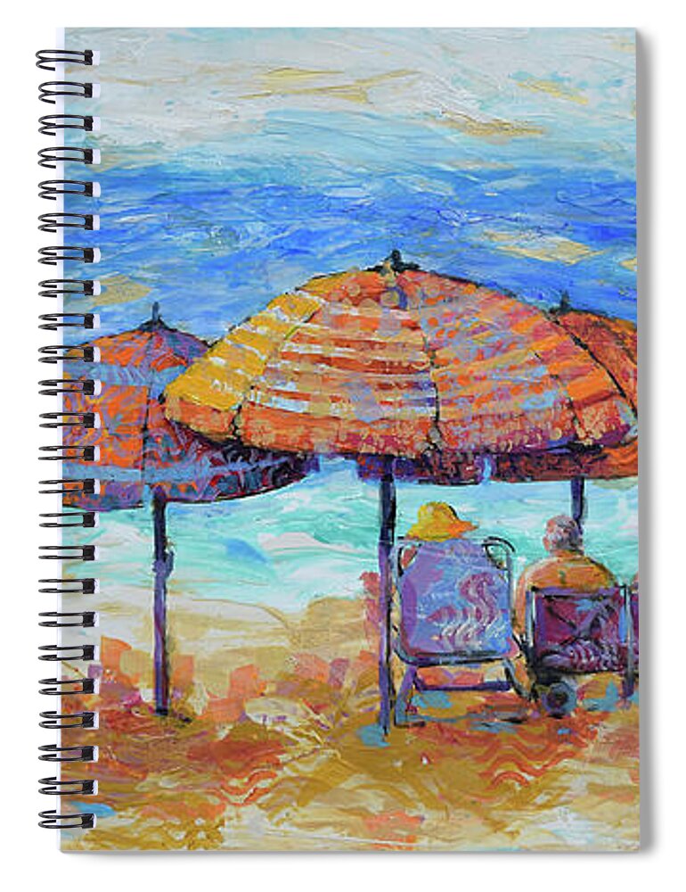  Spiral Notebook featuring the painting Beach Umbrellas by Jyotika Shroff