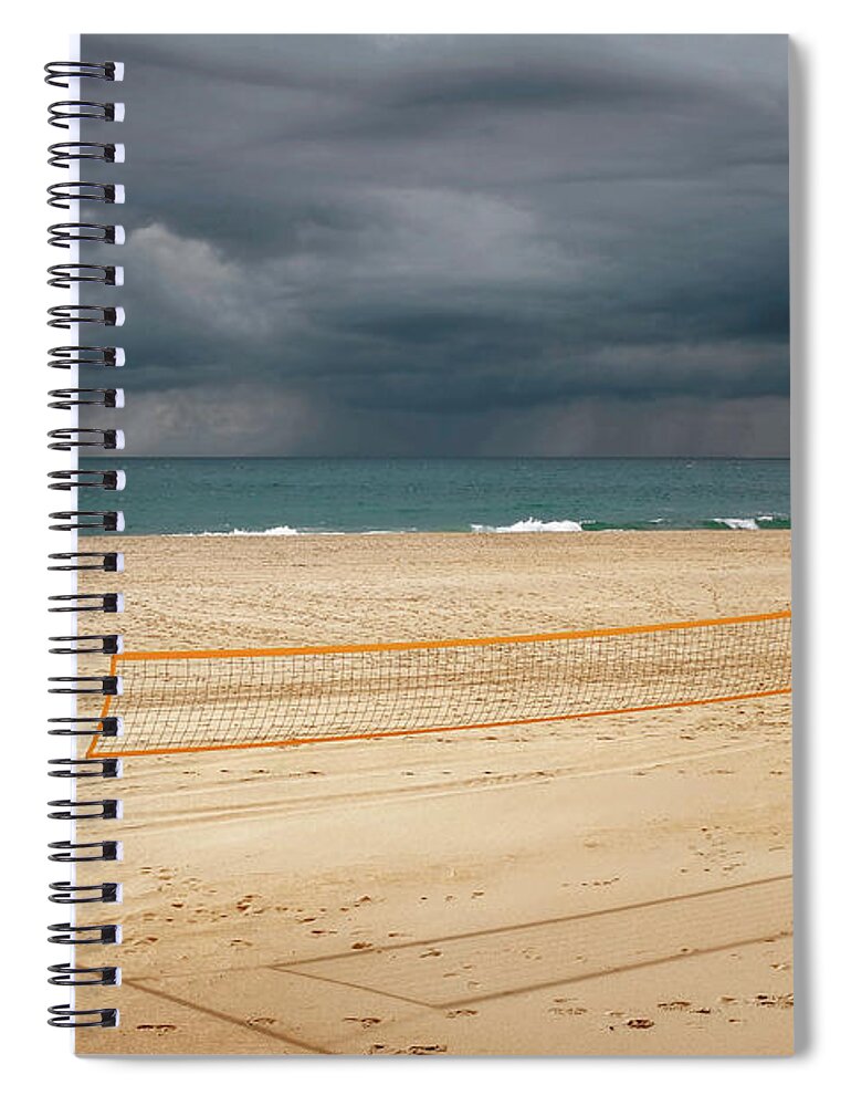 Background Spiral Notebook featuring the photograph Beach Volleyball net at Dusk by Carlos Caetano