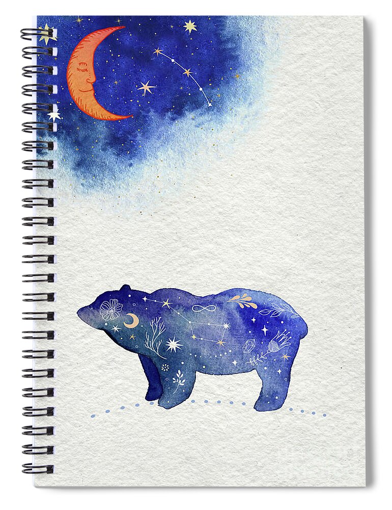 Bear And Moon Spiral Notebook featuring the painting Bear And Moon by Garden Of Delights