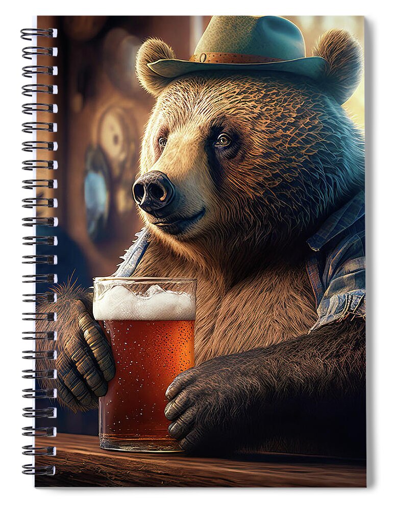Bear Spiral Notebook featuring the digital art Bear Beer Buddy 02 by Matthias Hauser