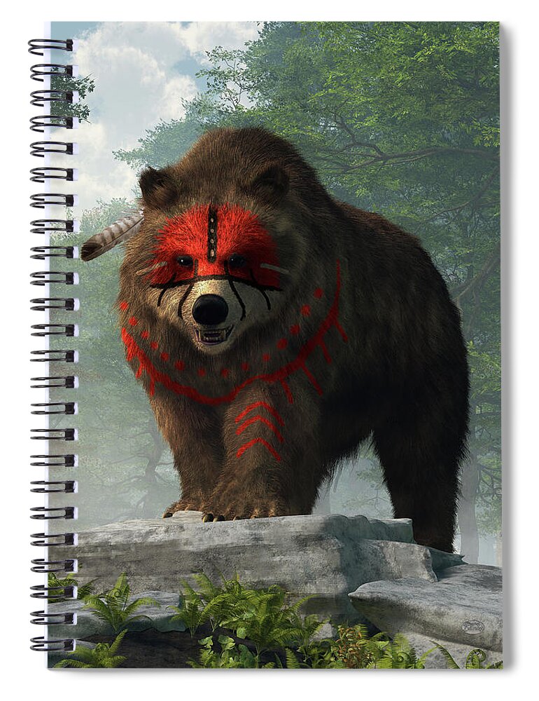 Native American Spiral Notebook featuring the digital art Bear Warrior by Daniel Eskridge