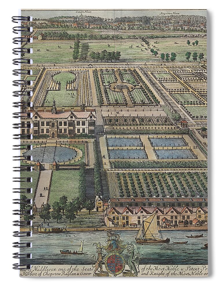 Beaufort House Spiral Notebook featuring the painting Beaufort House, Chelsea 1707 9 Johannes Kip by MotionAge Designs