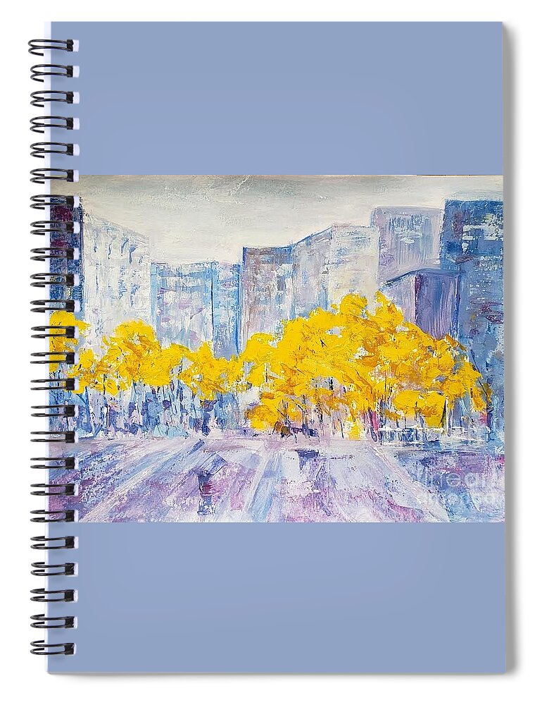 Cityscape Spiral Notebook featuring the painting Beautiful autumn in the city by Olga Malamud-Pavlovich