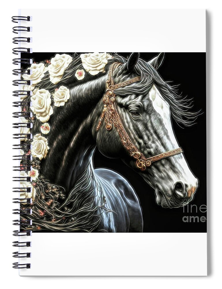Black Stallion Spiral Notebook featuring the painting Beautiful Black Stallion by Tina LeCour