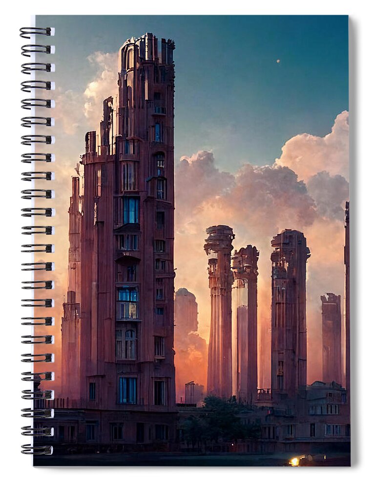 Picture Spiral Notebook featuring the painting Beautiful buildings in a city detailed concept art arch 1ae4ba18 6aca 4614 bdee ec78565 by MotionAge Designs