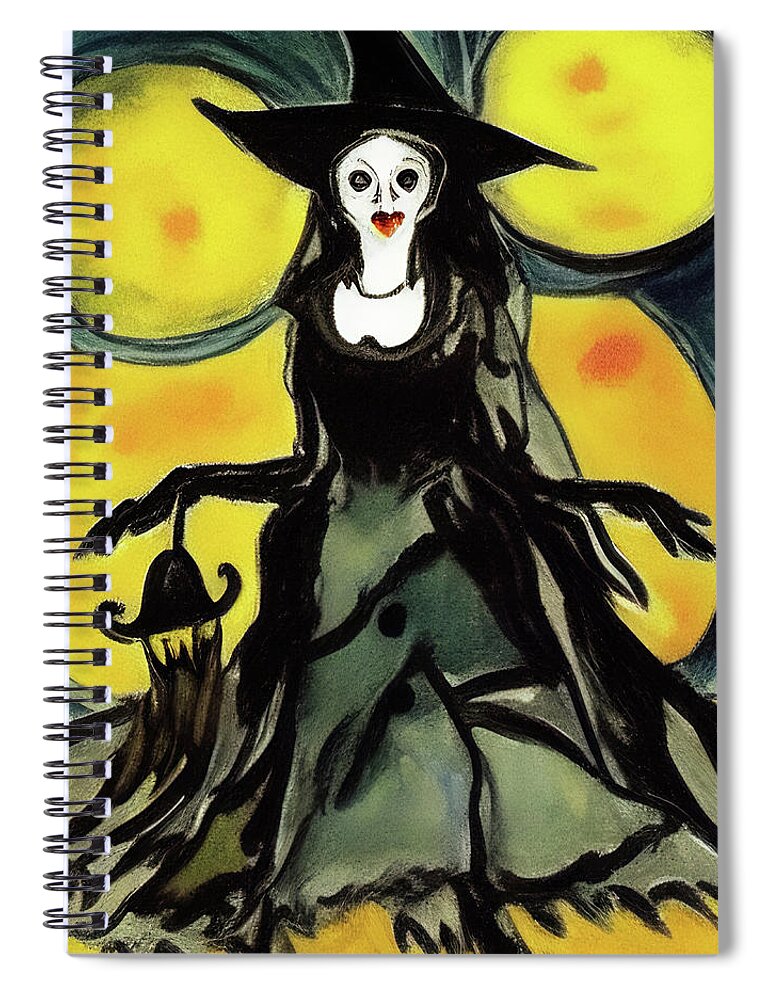Halloween Spiral Notebook featuring the digital art Beautiful classy Halloween witch by Tatiana Travelways