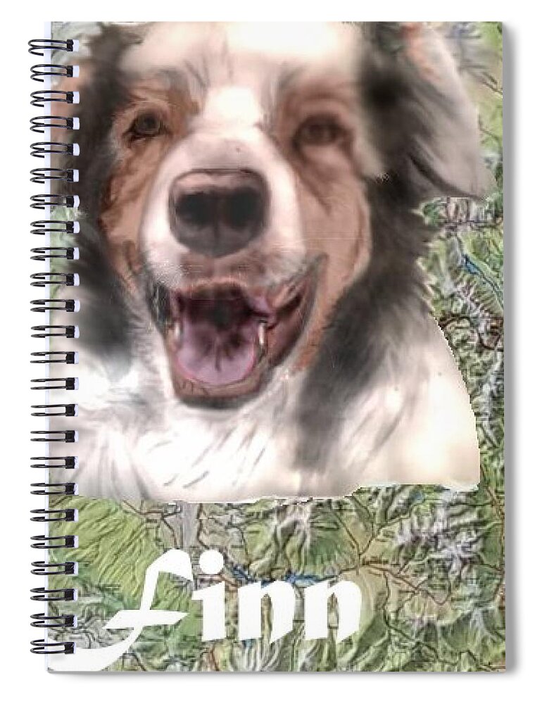 Pencil Sketch Enhanced With Computer And Background Australian Shepard Spiral Notebook featuring the mixed media Beautiful Finn by Pamela Calhoun