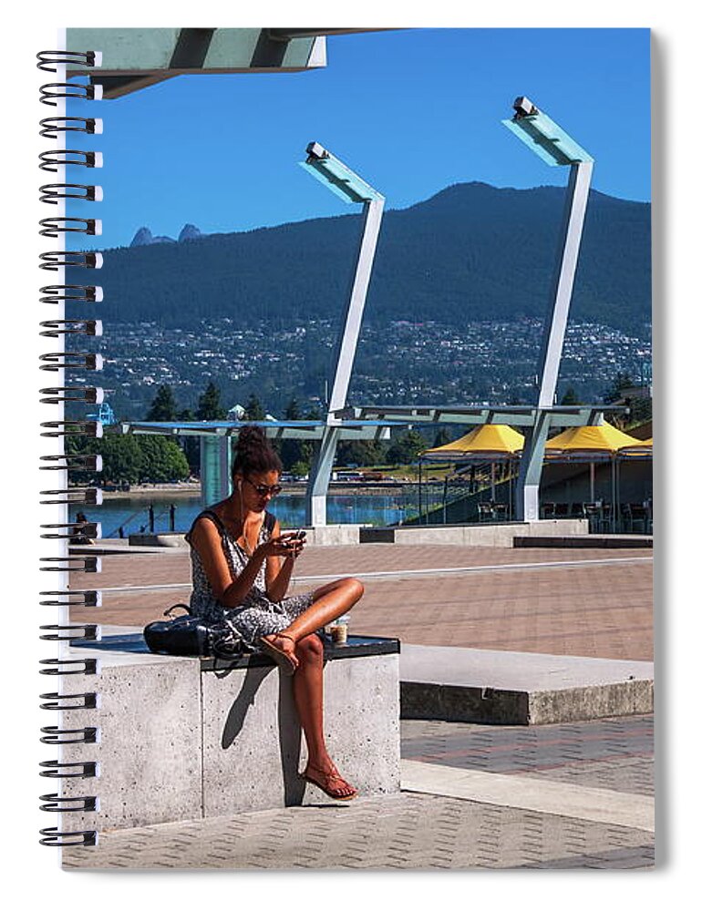 Alex Lyubar Spiral Notebook featuring the photograph Beautiful girl in the city center by Alex Lyubar