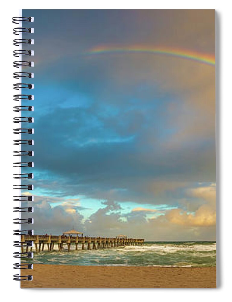 Atlantic Ocean Spiral Notebook featuring the photograph Beautiful Rainbow Over Juno Beach Pier Florida by Kim Seng