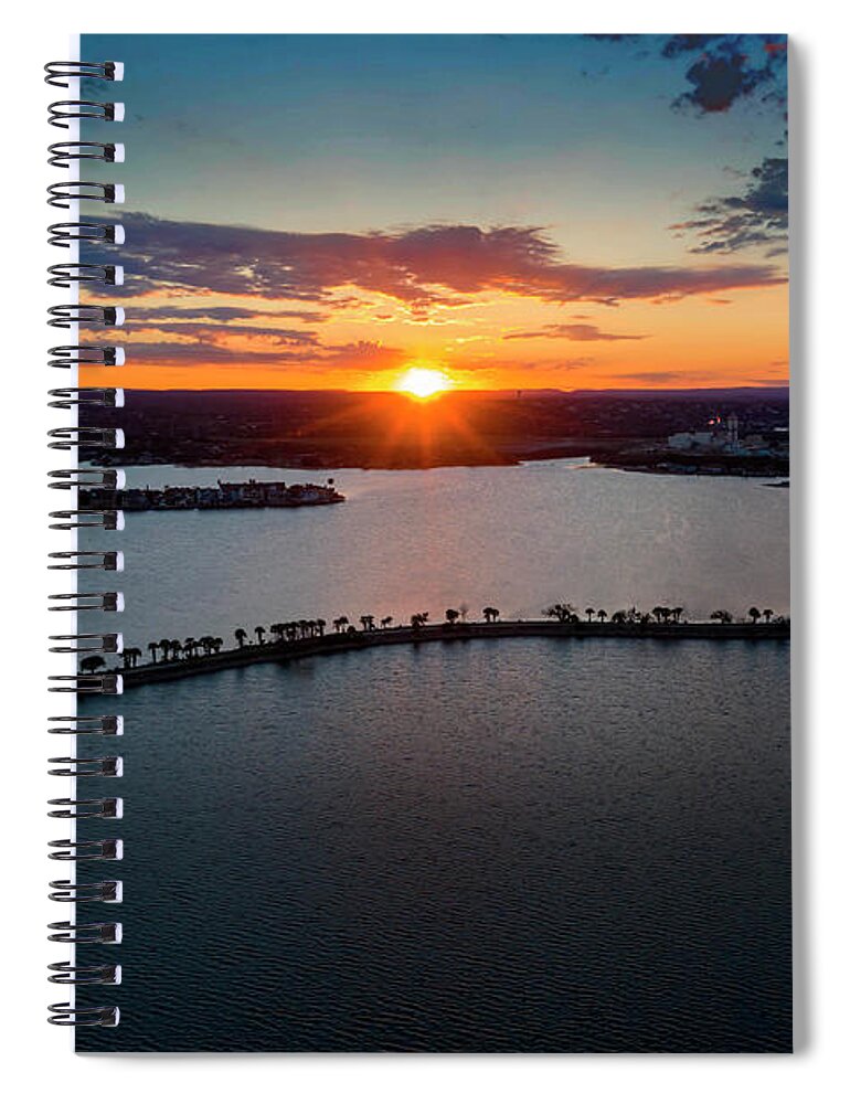 Horseshoe Bay Lighthouse Spiral Notebook featuring the photograph Beautiful sunset falls on the Lighthouse peninsula over Lake LBJ in Horseshoe Bay by Dan Herron