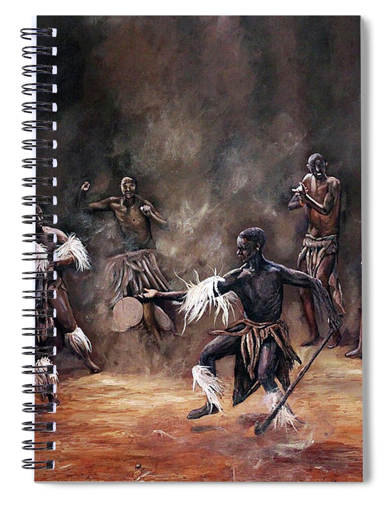 African Art Spiral Notebook featuring the painting Becoming A King by Ronnie Moyo
