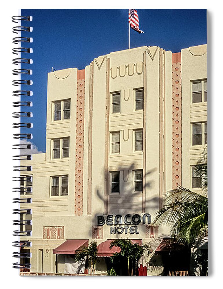 © 2021 Lou Novick All Rights Reversed Spiral Notebook featuring the photograph Becon Hotel by Lou Novick