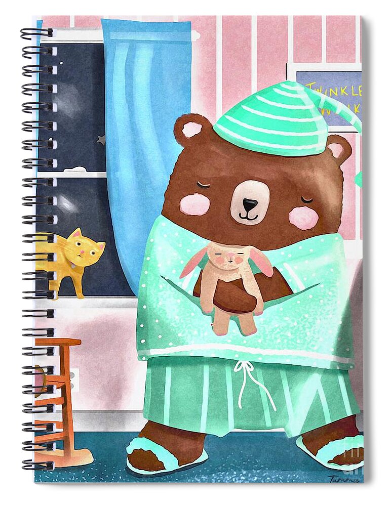Bear Spiral Notebook featuring the painting Bedtime Bear by Tammy Lee Bradley