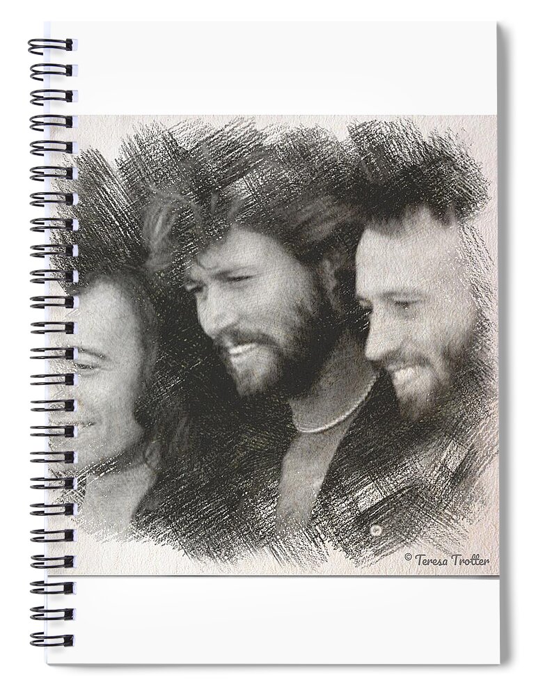 Bee Gees Spiral Notebook featuring the drawing Bee Gees Sketch by Teresa Trotter