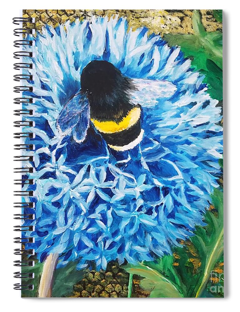 Flower Spiral Notebook featuring the painting Bee Prepared by Merana Cadorette