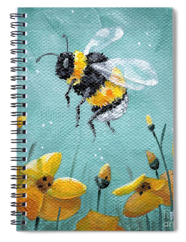 Floral Painting Spiral Notebook featuring the painting Bee's Knees - Bumblebee Painting by Annie Troe