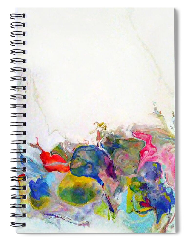 Abstract Blues Greens Red/pink White Negative Space Small Hearts Spiral Notebook featuring the painting Beginning by Deborah Erlandson